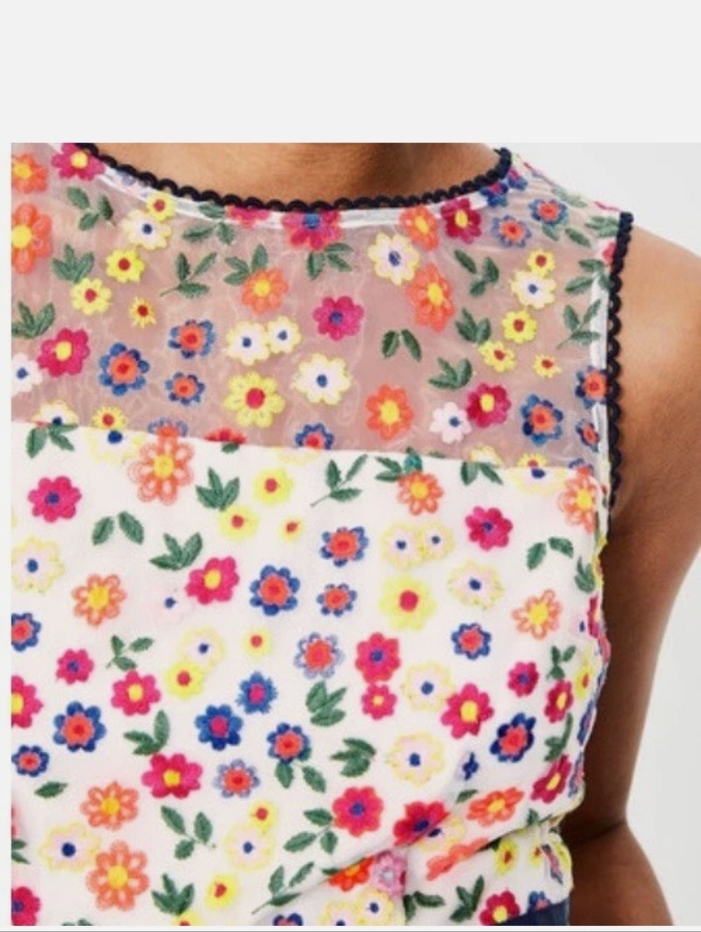 Boden Marjorie Organza White Sleeveless Midi Dress with Multicolor Floral Print - Picture 2 of 10